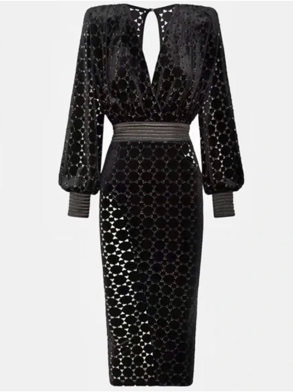 Zhivago Black Velvet Long Sleeve Cutout Midi Dress